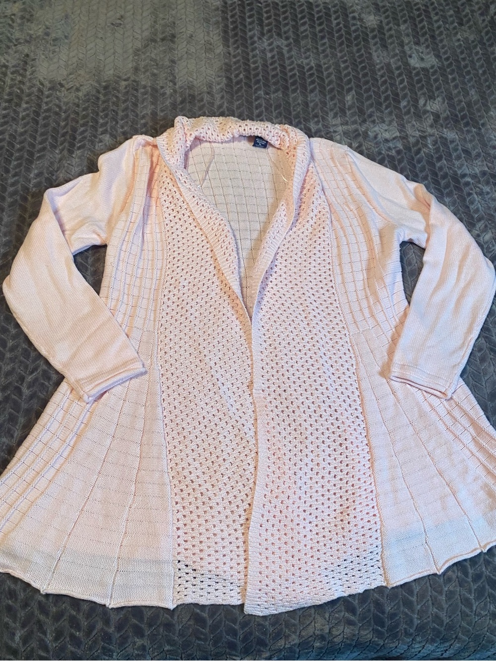 Light Pink Open Crochet Cardigan